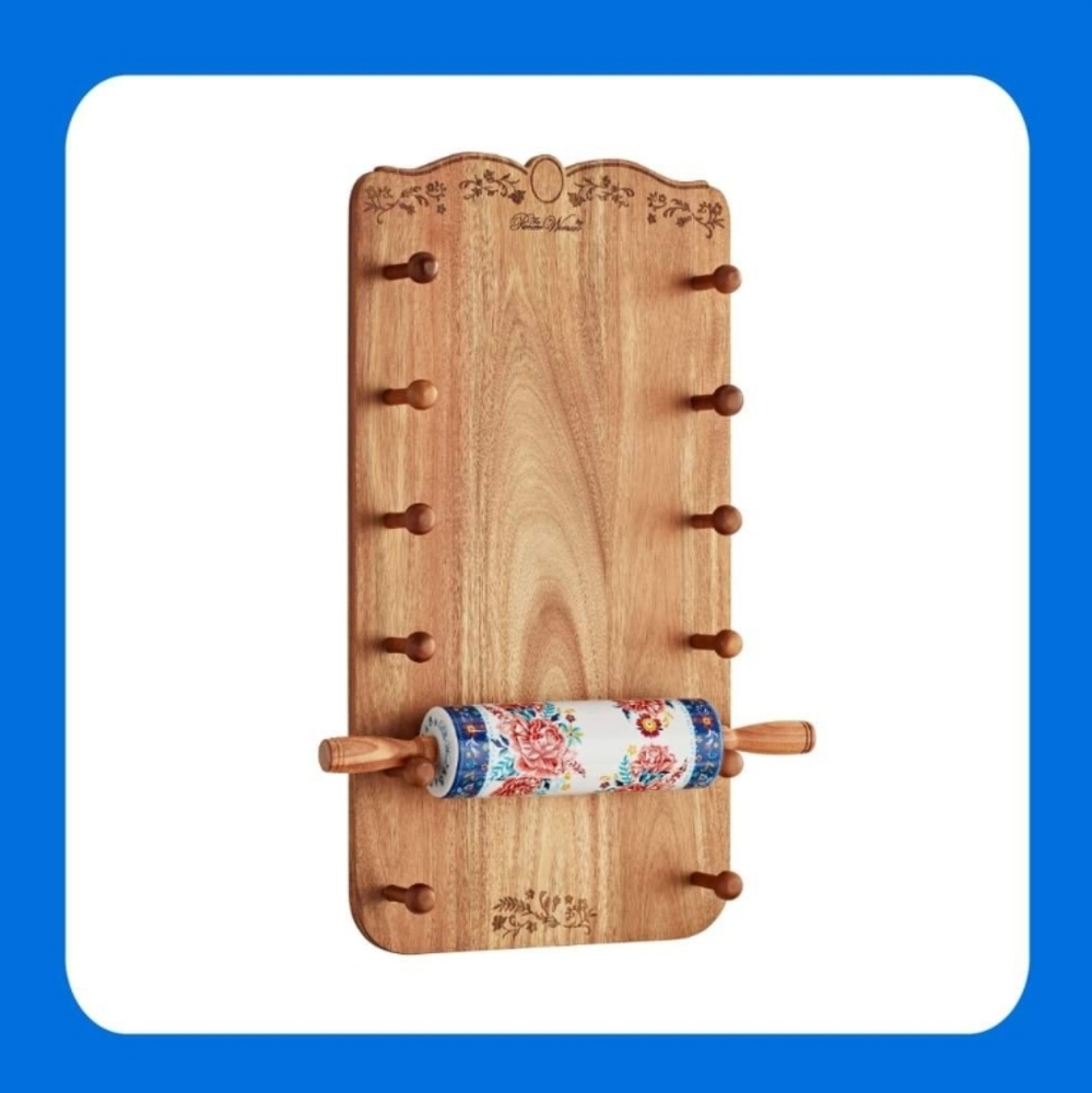 ❤️ New Pioneer Woman Keepsake Floral Ceramic Rolling Pin with Holder